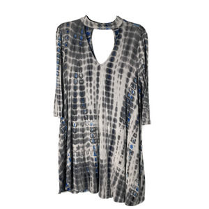 Want And Need Blue and Gray Tie Dye Key Hole Long Sleeve Dress Size Medium